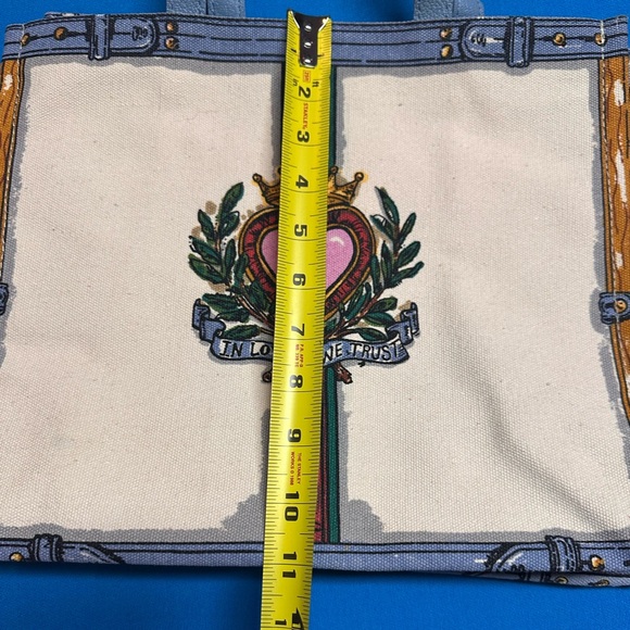 NWT Brighton In Love We Trust Promo Tote Bag Canvas Blue Leather Handles - Picture 14 of 15